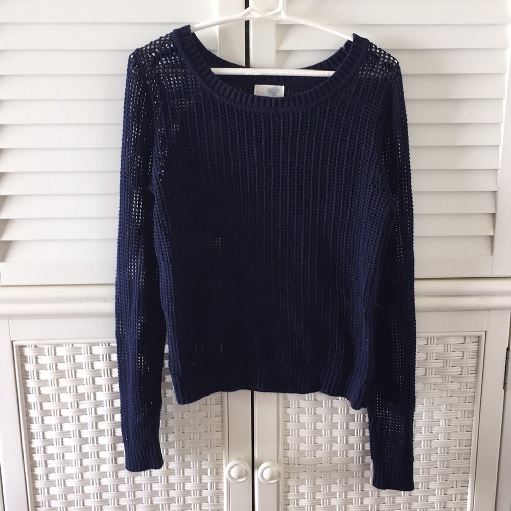 Navy blue open knit long sleeve sweater medium